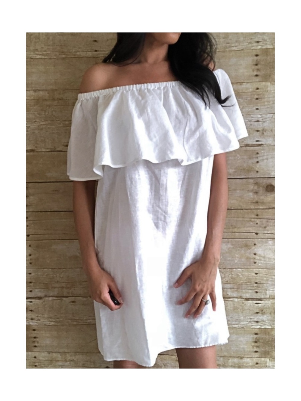 J. Crew White Linen Off-the-Shoulder Ruffle Dress Large